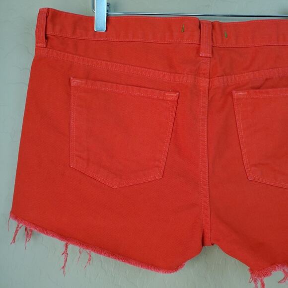 J Brand High Rise Cutoff Raw Hem Red Denim Shorts - Picture 6 of 9